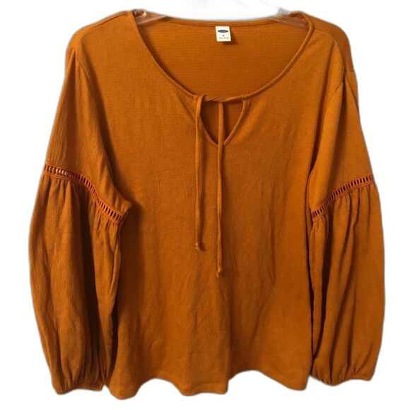 OLD NAVY MED GOLDEN MUSTARD LONG SLEEVE PEASANT STYLE TOP - Picture 1 of 7